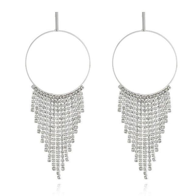 Ronde Zilveren Oorbellen met Strass Waterval