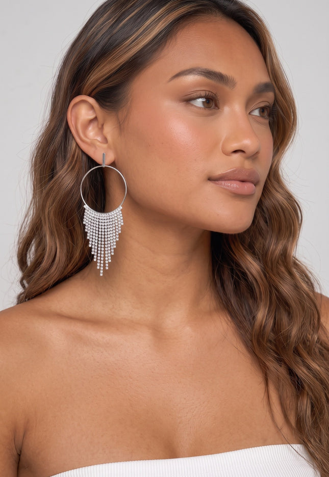 Ronde Zilveren Oorbellen met Strass Waterval