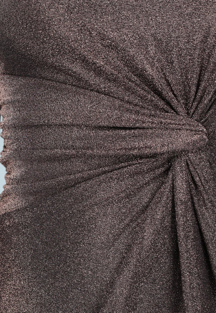 OP=OP.AV.12 Rosé Gouden Jurk met Hoge Hals en Twist