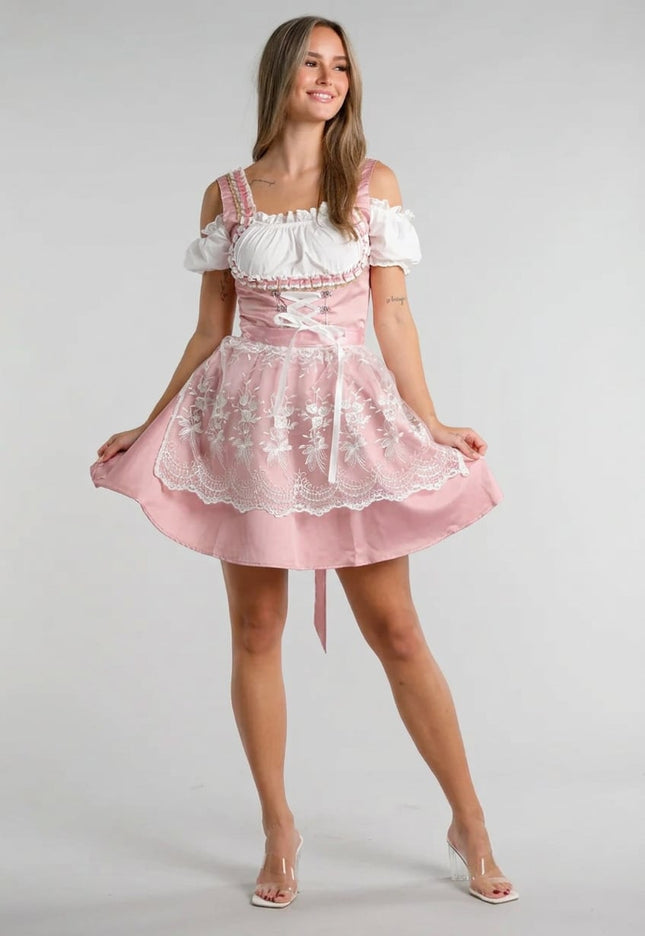 Roze Dirndl Jurk met Kant en Schort
