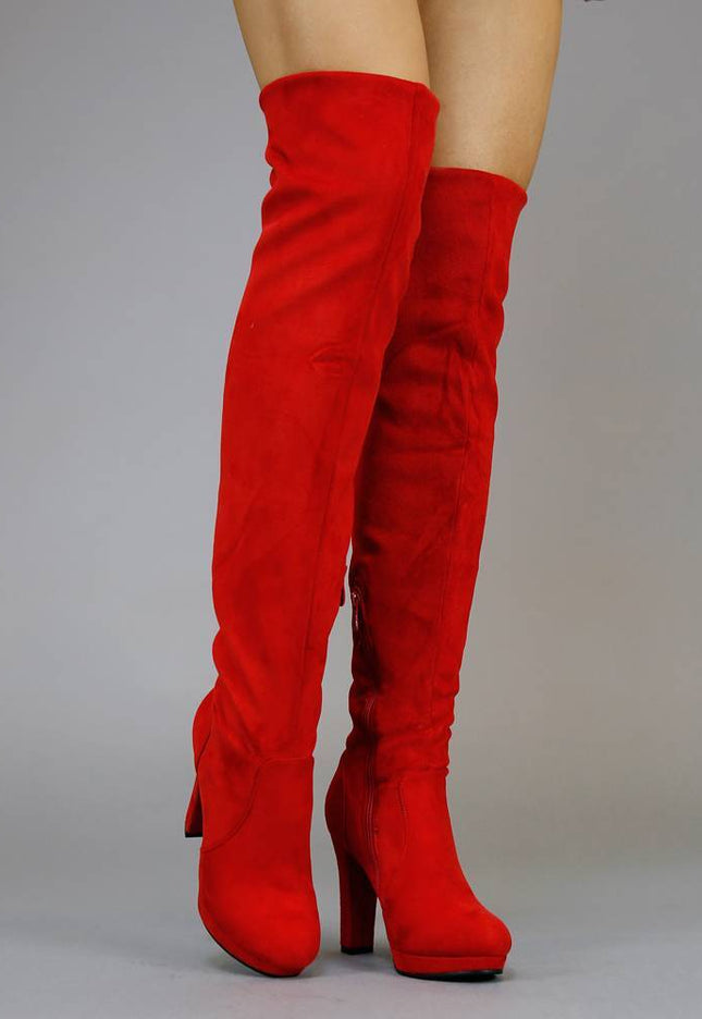 SALE Rode Suède-Look Overknee Laarzen met Hak