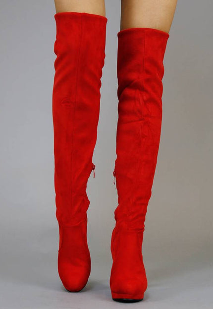SALE Rode Suède-Look Overknee Laarzen met Hak
