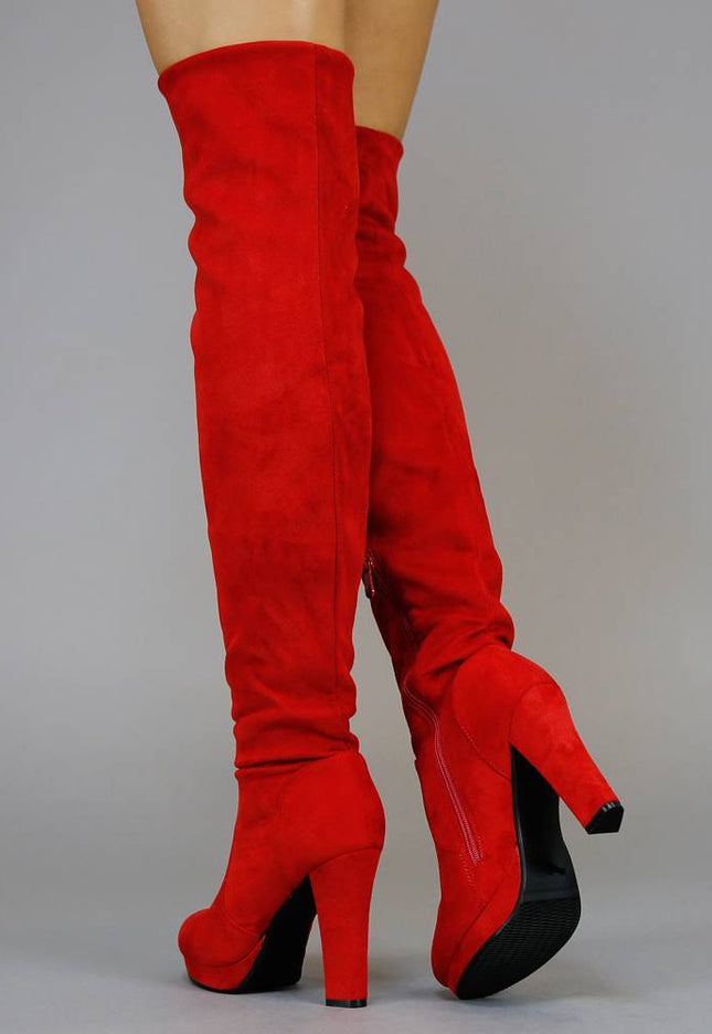 SALE Rode Suède-Look Overknee Laarzen met Hak