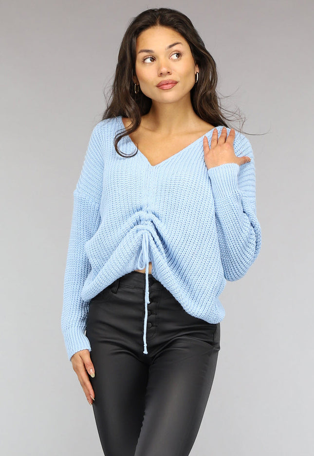 SALE30 Babyblauwe Gebreide Trui met Geplooid Detail