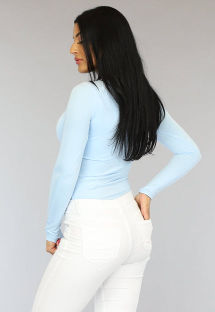 SALE30 Babyblauwe Longsleeve Top met Vierkante Hals