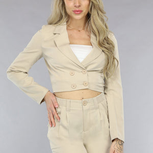 SALE30 Beige 2-delig Pak met Wijde Broek