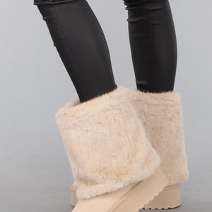 SALE30 Beige Faux Fur Laarzen met Plateau