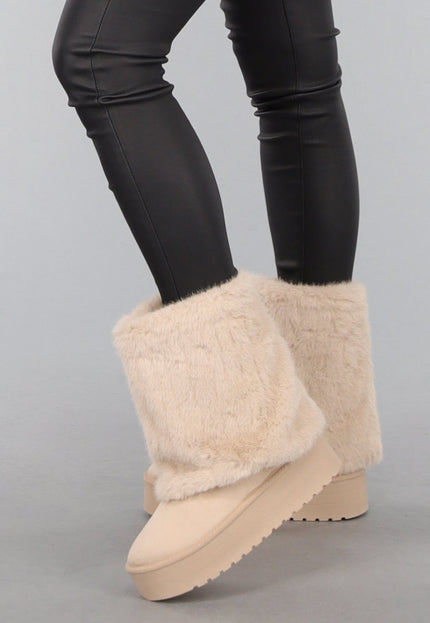 SALE30 Beige Faux Fur Laarzen met Plateau