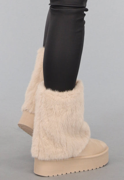 SALE30 Beige Faux Fur Laarzen met Plateau