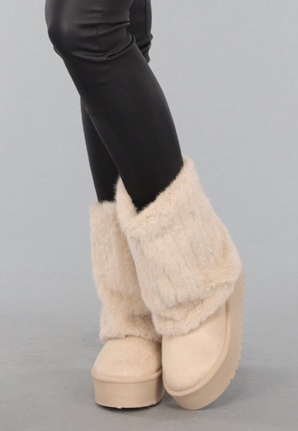 SALE30 Beige Faux Fur Laarzen met Plateau