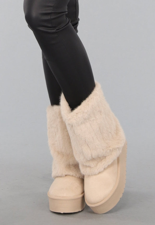 SALE30 Beige Faux Fur Laarzen met Plateau