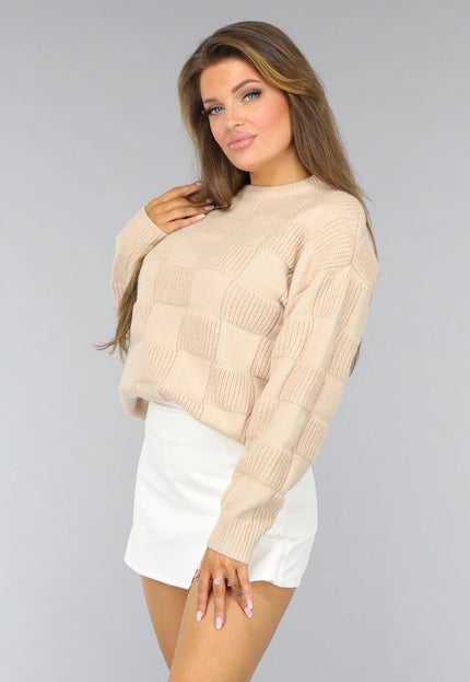 SALE30 Beige Geblokte Trui
