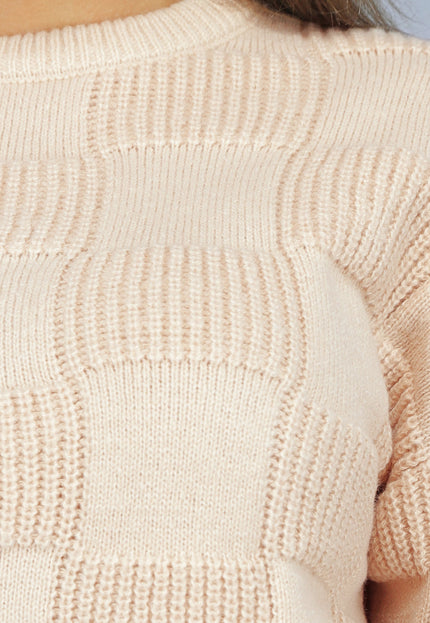 SALE30 Beige Geblokte Trui