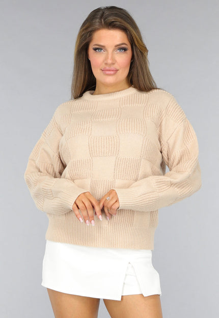 SALE30 Beige Geblokte Trui
