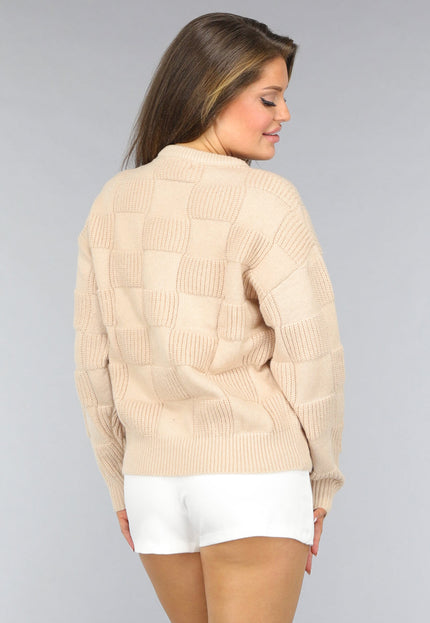 SALE30 Beige Geblokte Trui