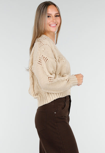 SALE30 Beige Gebreid Vest met Knoopsluiting
