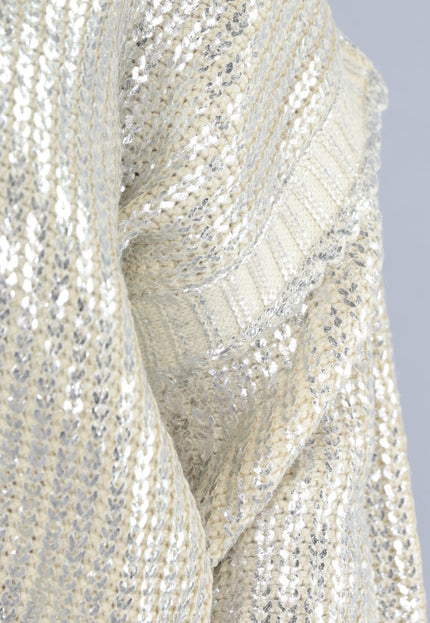 SALE30 Beige Gebreide Trui met Zilveren Coating