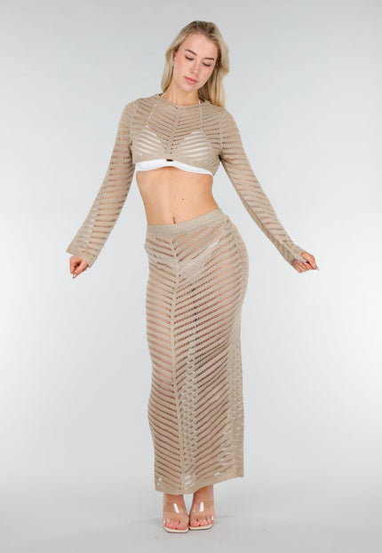SALE30 Beige Gehaakte Midi Cover Up Set