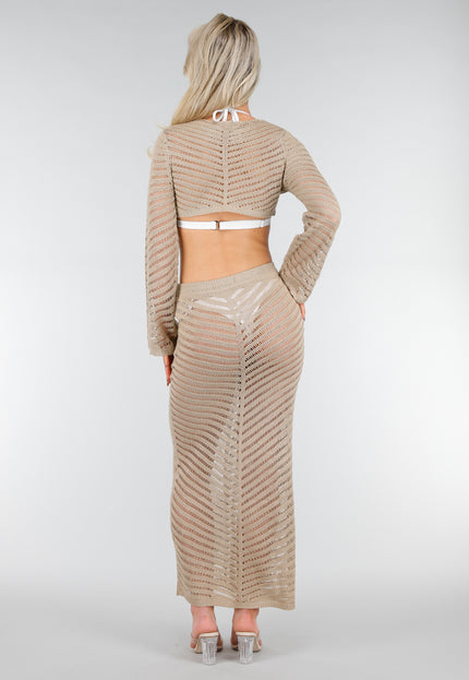 SALE30 Beige Gehaakte Midi Cover Up Set
