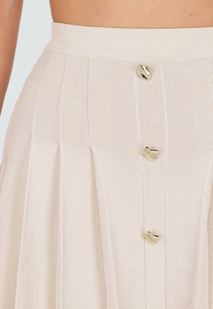 SALE30 Beige Geplooide Rok met Sierknopen