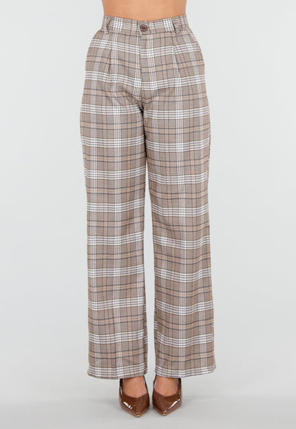 SALE30 Beige Geruite Pantalon Straight Leg