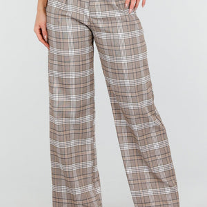 SALE30 Beige Geruite Pantalon Straight Leg