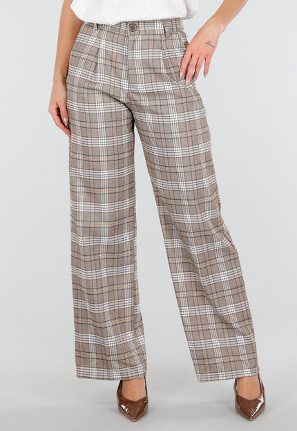 SALE30 Beige Geruite Pantalon Straight Leg