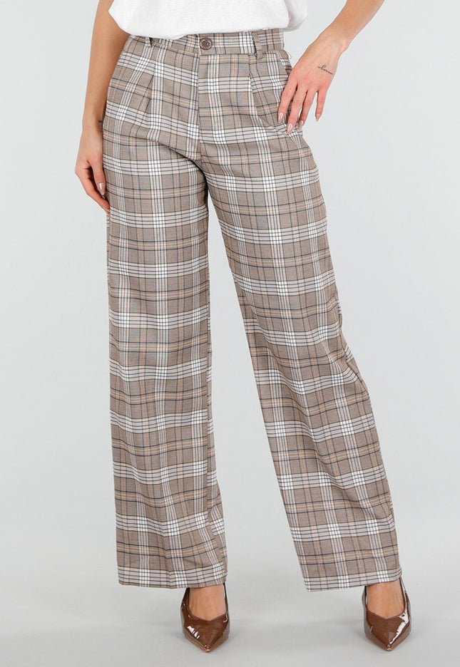 SALE30 Beige Geruite Pantalon Straight Leg