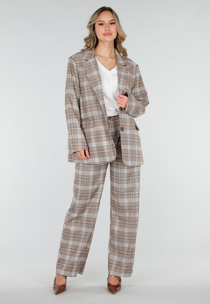 SALE30 Beige Geruite Pantalon Straight Leg
