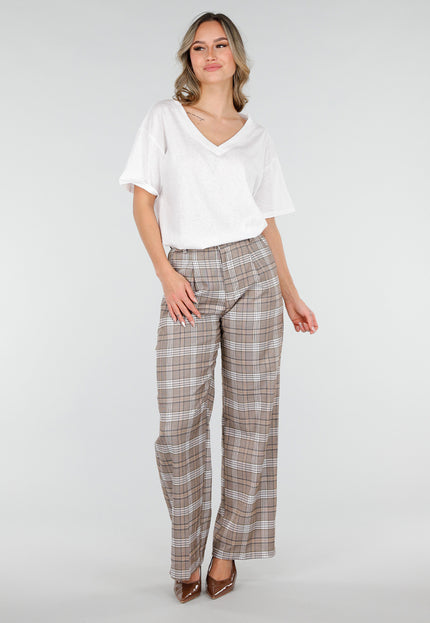 SALE30 Beige Geruite Pantalon Straight Leg