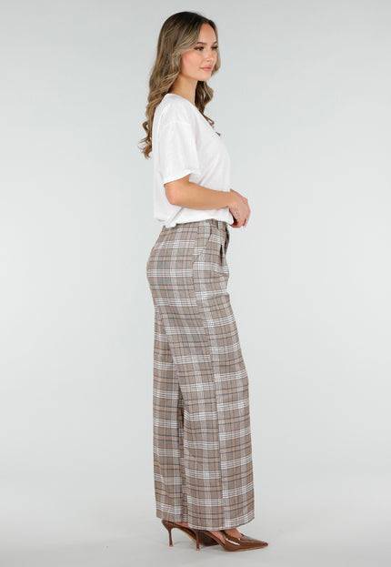 SALE30 Beige Geruite Pantalon Straight Leg