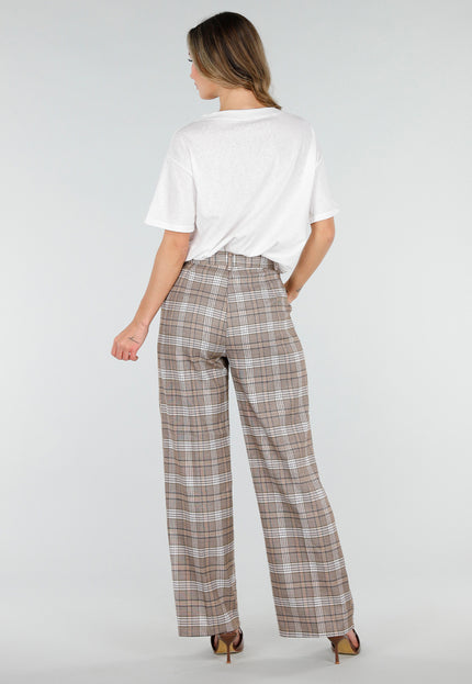 SALE30 Beige Geruite Pantalon Straight Leg
