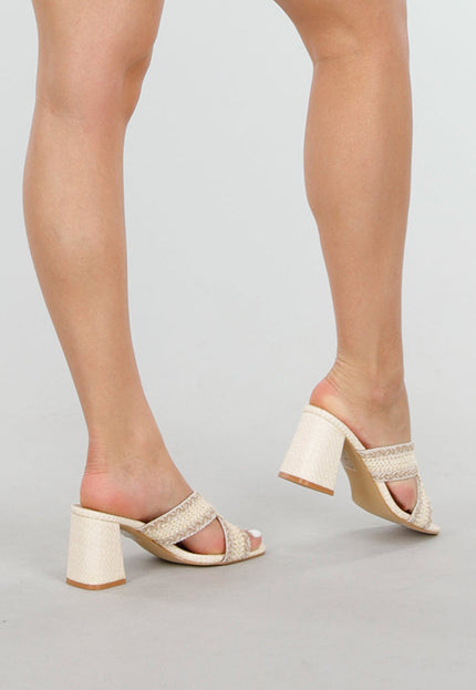 SALE30 Beige Instapsandalen met Gevlochten Detail