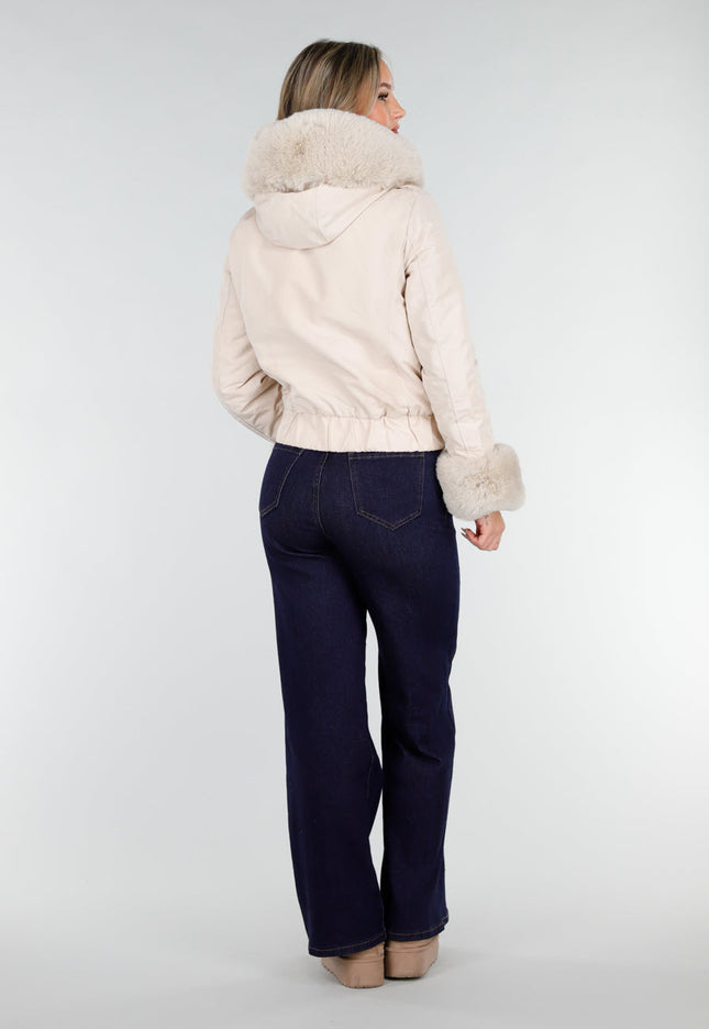 SALE30 Beige Jas met Bontkraag