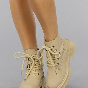 SALE30 Beige Matte Lederlook Enkellaars