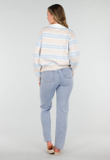 SALE30 Beige met Blauw Gestreepte Trui
