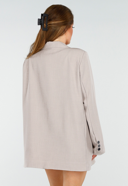 SALE30 Beige Oversized Single Breasted Blazer met Schoudervulling