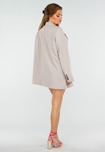 SALE30 Beige Oversized Single Breasted Blazer met Schoudervulling