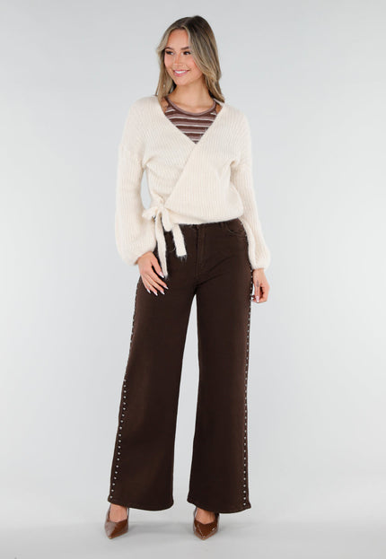 SALE30 Beige Overslag Vest met Strikdetail