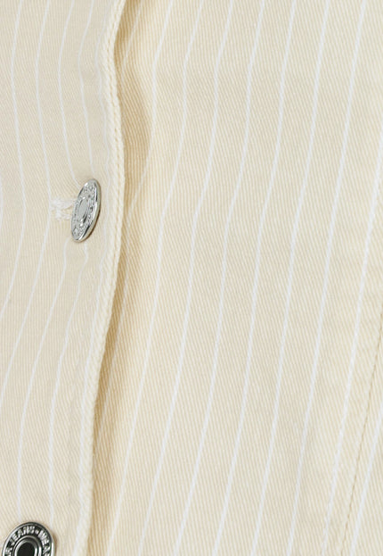 SALE30 Beige Pin Stripe Print Gilet Top met Knopen