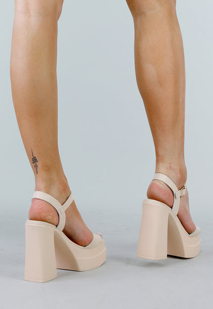SALE30 Beige Plateau Sandalen met Blokhak