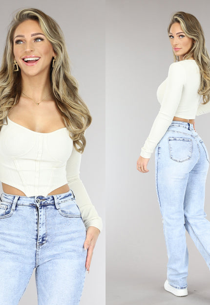 SALE30 Beige Rib Longsleeve Top