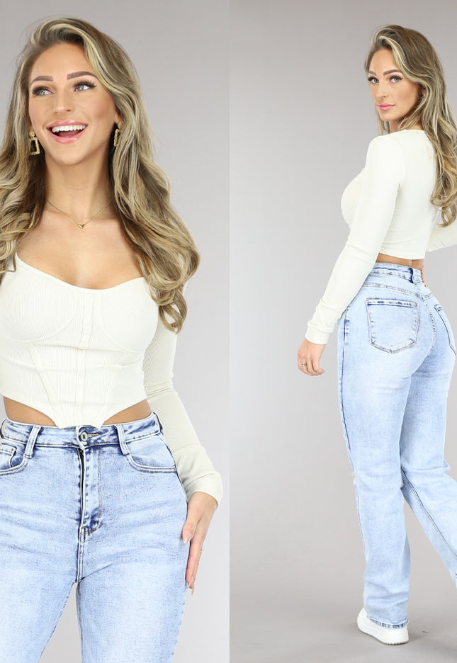 SALE30 Beige Rib Longsleeve Top