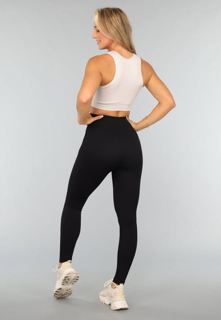 SALE30 Beige Ribstof Sporttop met Uitneembare Pads