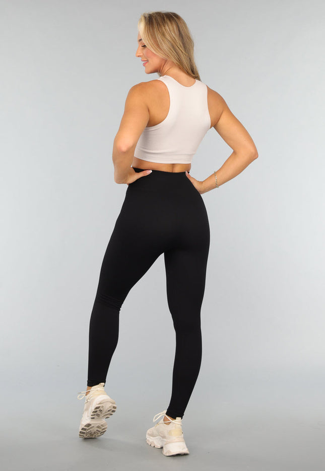 SALE30 Beige Ribstof Sporttop met Uitneembare Pads