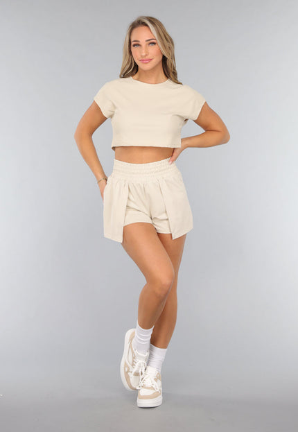 SALE30 Beige Sportshort met Binnenbroekje