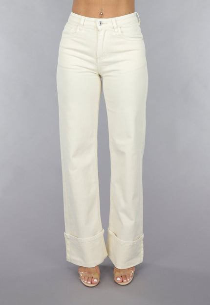 SALE30 Beige Straight Leg Jeans met Omgeslagen Pijpen
