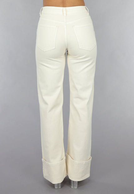 SALE30 Beige Straight Leg Jeans met Omgeslagen Pijpen