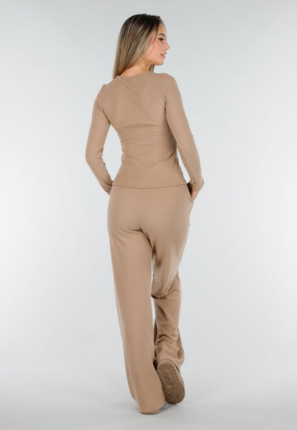 SALE30 Beige Stretch Fleece Top met Ronde Hals