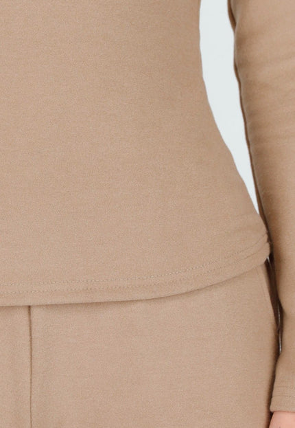 SALE30 Beige Stretch Fleece Top met Ronde Hals